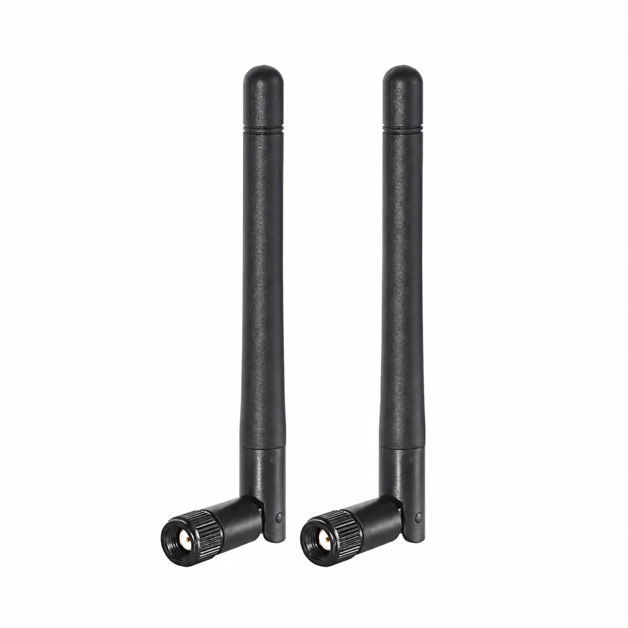 Pair of black external antennas with threaded connectors.