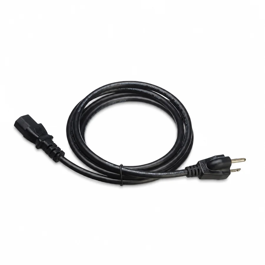 Black power cable with a standard wall plug.